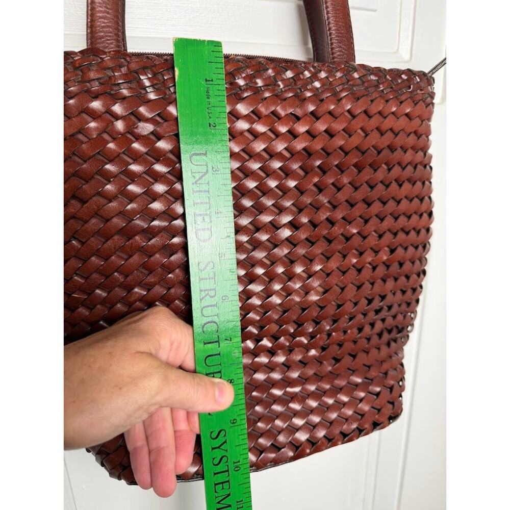 Vintage FOSSIL Brown Woven Leather Tote Handbag Basket Weave Shoulder Bag - Picture 11 of 13